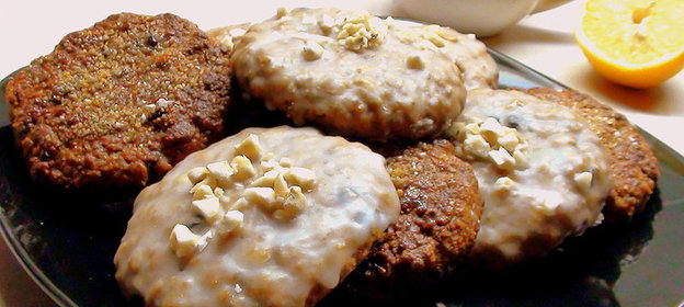 Овсяное печенье в лимонной глазури и с карамельной корочкой. (Псевдо овсяное, постный вариант.)