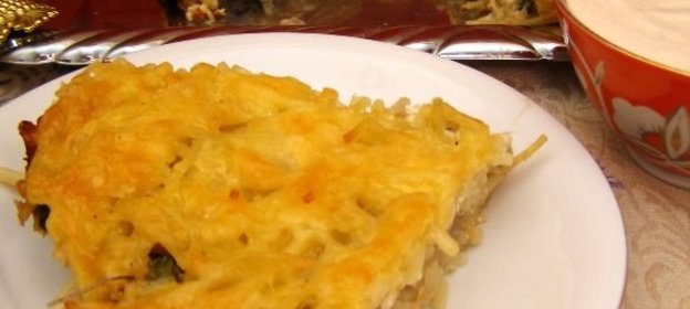 Запеканка из вермишели и грибов