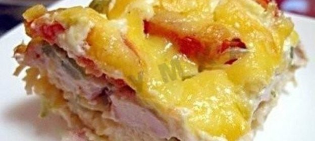 Запеканка из макарон с курицей в духовке