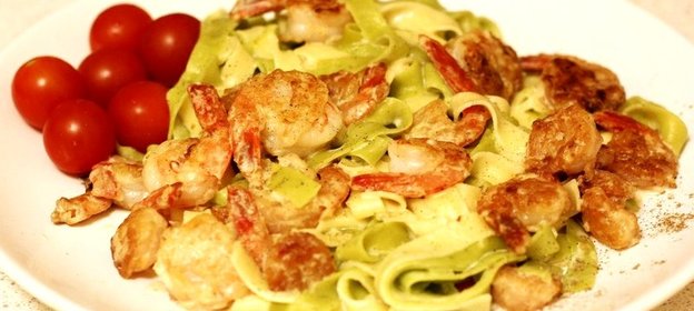 Феттучини с креветками