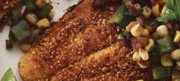 Сом жареный с овощным соте