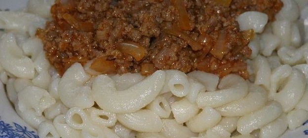 Макароны с мясом и помидорами