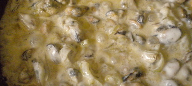 Жареные мидии в сметанке!