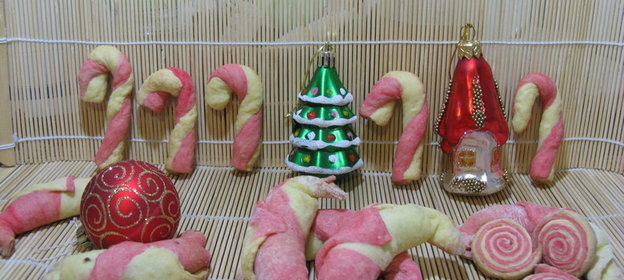 Печенье тросточки для Санты Клауса, рогалики и печенье Спиралька