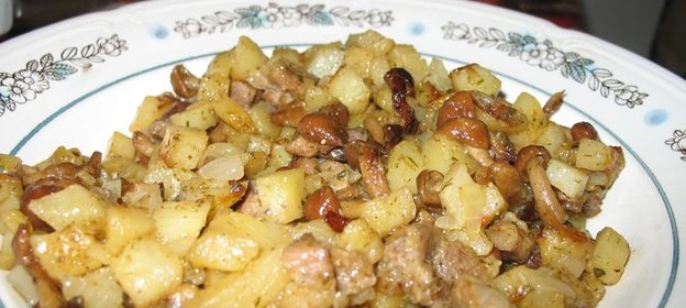 Картошка с грибами опятами жареная