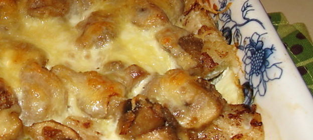 Запеканка из филе трески с грибами