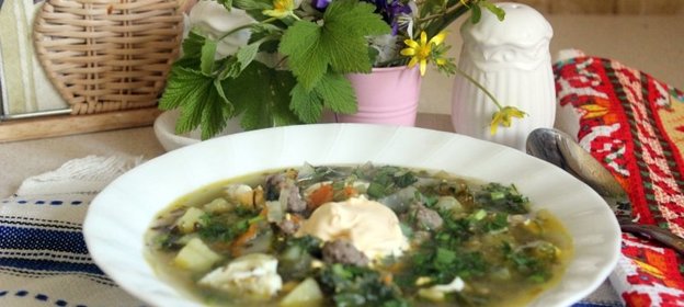 Зеленые весенние щи с фрикадельками