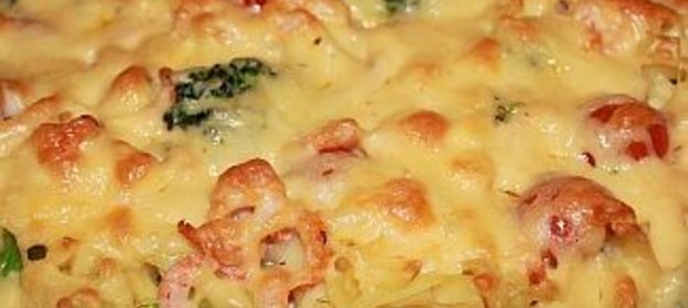Запеканка с брокколи и креветками
