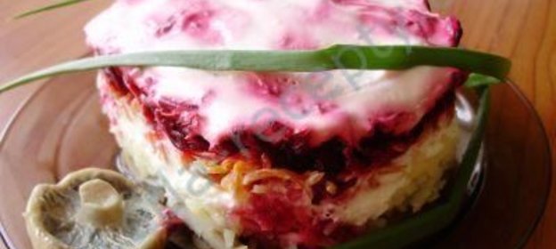 Соленые грузди под шубой с соевым майонезом