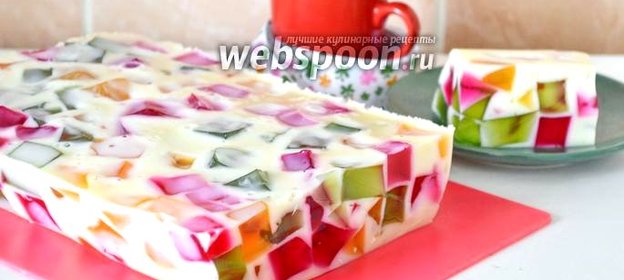 Торт-желе «Битое стекло» со сгущёнкой