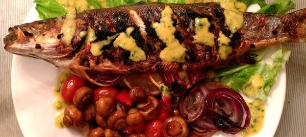 Сибас в гриле с овощами терияки