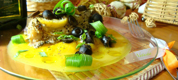 Морская рыба,запечённая в фольге с тыквенным пюре (ужин)