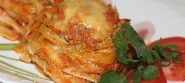 Гнёзда из макарон с мясным фаршем