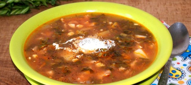 Зеленый борщ на курином бульоне