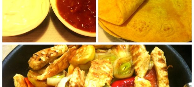 Фахитас с курицей и мексиканской лепешкой