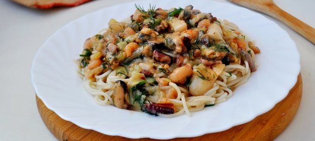 Спагетти с морепродуктами. Быстро, просто, вкусно!