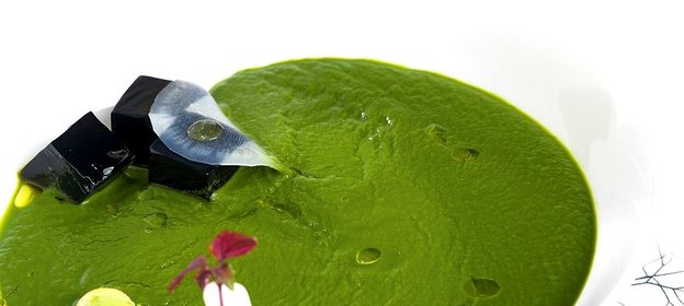 Суп из щавеля с желе из краснокочанной капусты