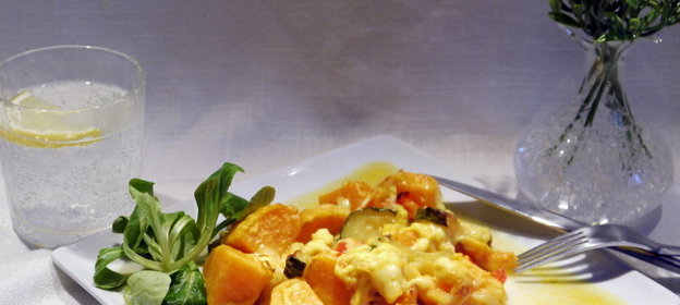 Запеканка с бататом, цукини и паприкой