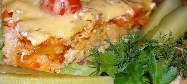 Судак, запеченый с рисом под маринадом