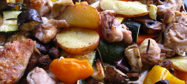 Овощи гриль с курицей