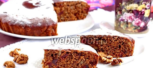 Постная кофейная коврижка с вяленой вишней и орехами