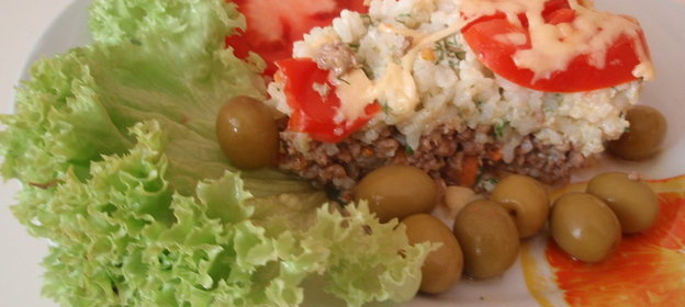 Запеканка мясная с рисом!