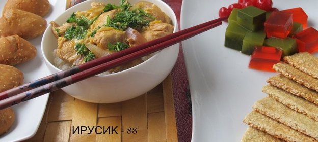 OYAKODON 親子丼 Яичница с курицей в кипящем соусе дамбури