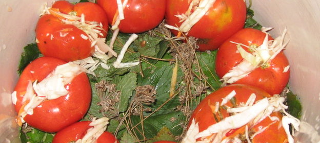 Соленые фаршированые помидоры