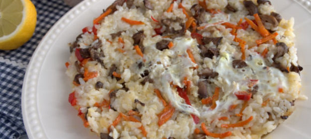 Рисовая запеканка с овощами и лесными грибами (в мультиварке)