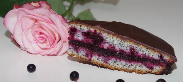 Маковый торт с черносмородиновым желе в шоколадной глазури