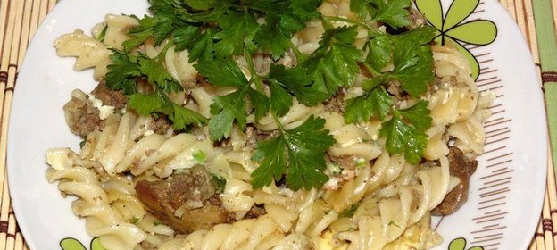 Макароны запеченные с печенью