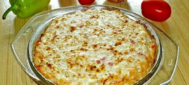 Макаронная запеканка с куриным фаршем и овощами