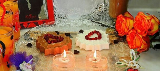 Вкусная валентинка. Сердечки-суфле, персики в желе, шоколадная открытка, конфеты ручной работы