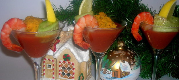 Новогодняя закуска Креветочные шарики на томатном желе ( конкурс)