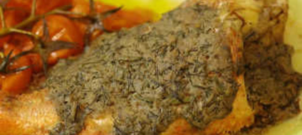 Морской окунь с анчоусным маслом в пергаменте