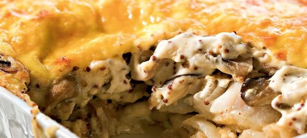 Морской язык с грибами в сметане