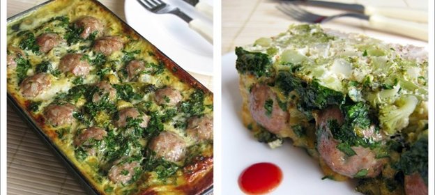 Яичная запеканка с брокколи, цветной капустой и фрикадельками из форели