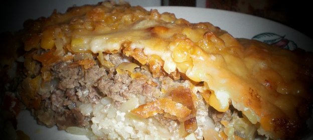 Рисовая запеканка фаршем и овощами