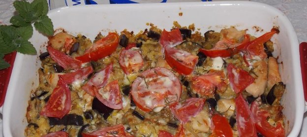 Запеканка с баклажанами и пшеном