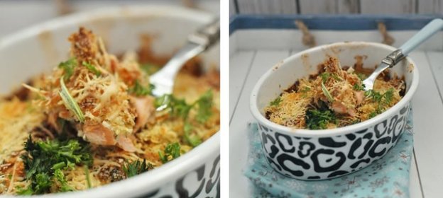 Сырная запеканка с лососем под хлебной крошкой