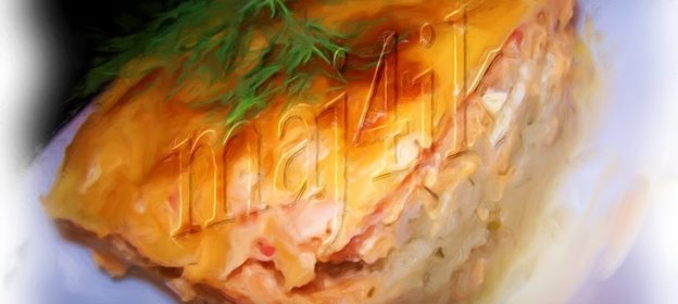 Запеканка из цветной капусты с куриной грудкой под соусом и сырной шапкой