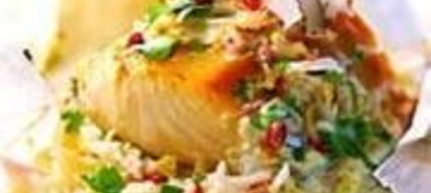 Запеканка с рисом и треской под кокосовым соусом