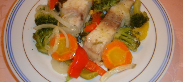 Морской язык запеченный с овощами
