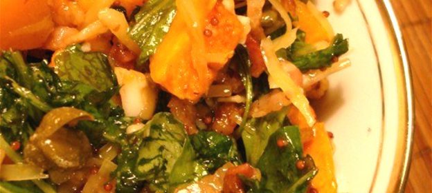 Салат из тыквы с рукколой и беконом