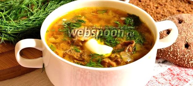 Щи с курицей и лесными грибами