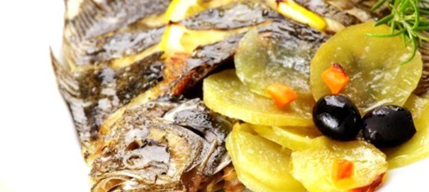 Морской язык, запеченный с белым вином