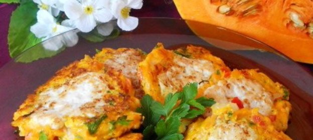 Оладьи из тыквы с куриным фаршем