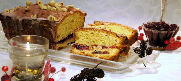 Орехово-клюквенный кекс с домашним клюквенным джемом