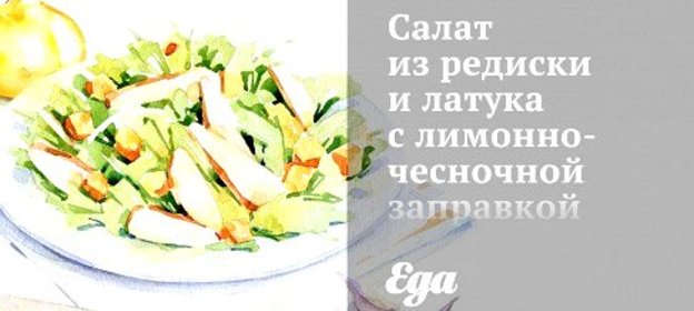 Салат из редиски и латука с лимонно-чесночной заправкой