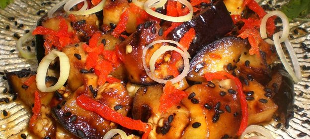 Баклажаны, запеченные на гриле,с соусом терияки